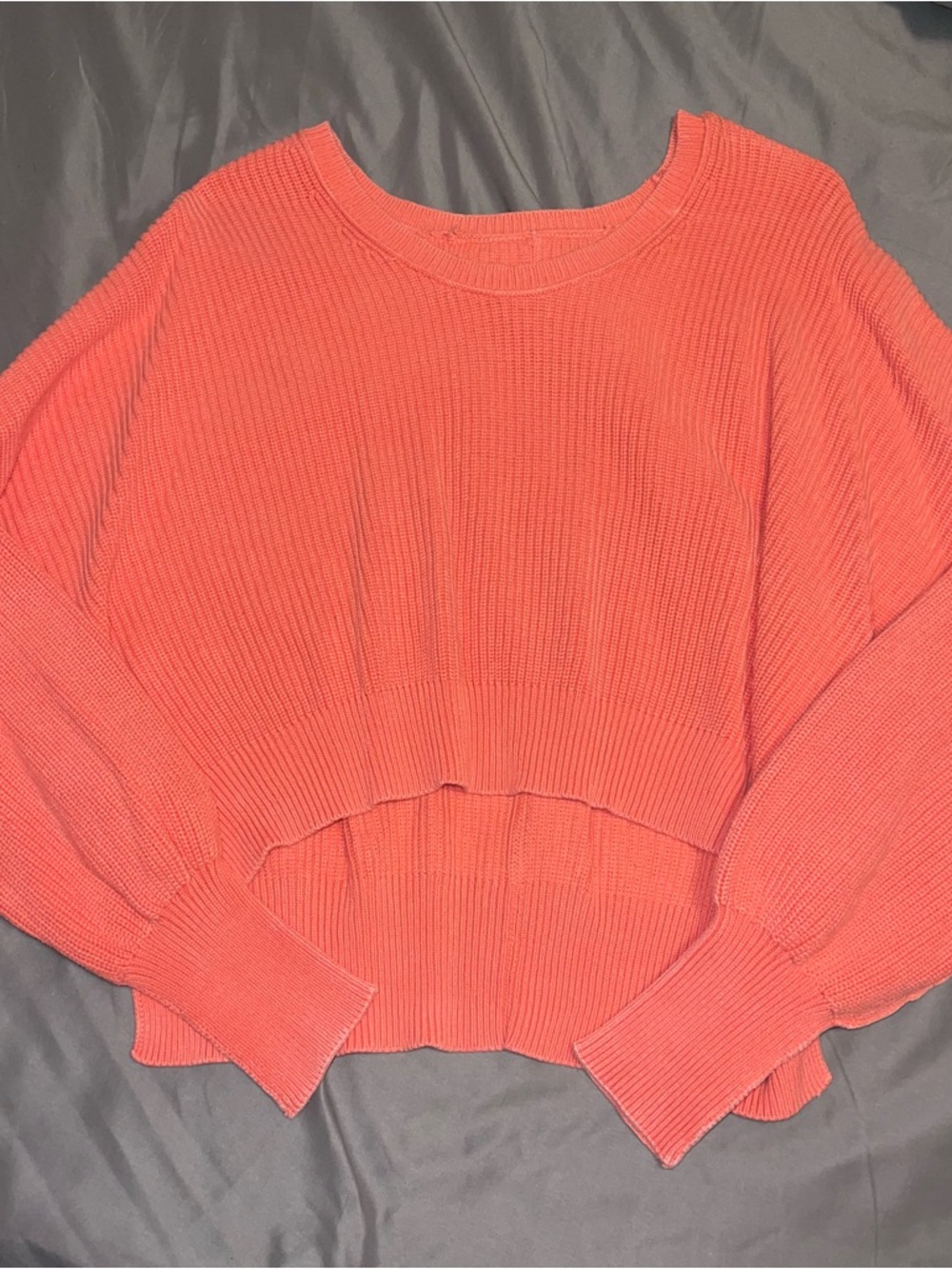 aerie Coral Crewneck Ribbed Knit Sweater